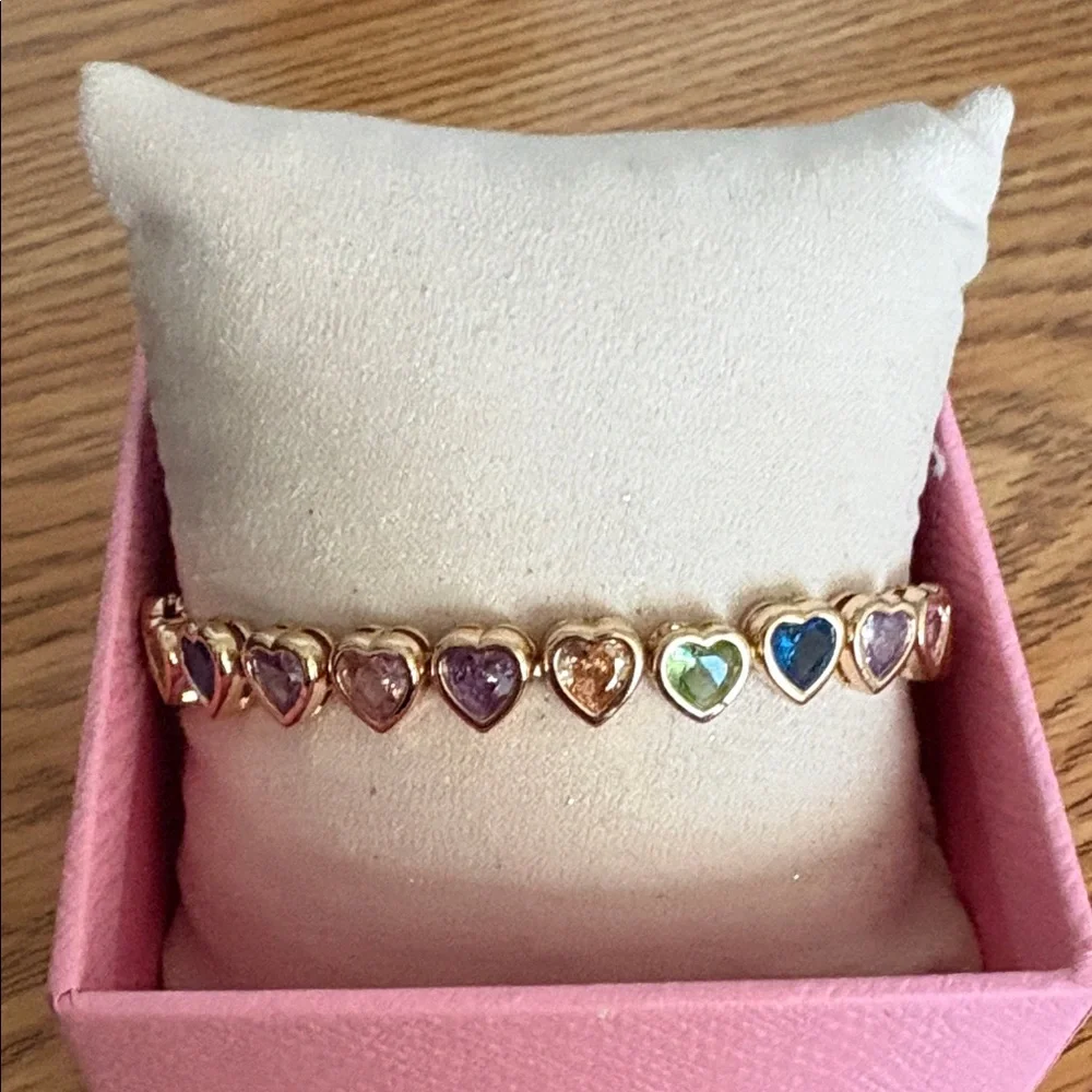 NWOT source Unknown Goldtone adjustable Heart Bracelet with Multicolor Stones - Picture 1 of 1